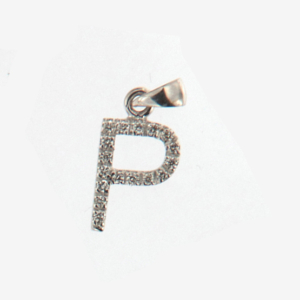 ciondolo lettera “P” 8 mm in oro bianco e  pave’ di brillantii