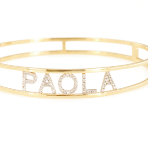 Bracciale PAOLA  in oro giallo e lettere in oro bianco e  brillanti, modello Mybrilli light mis. Media