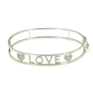 Bracciale con scritta LOVE e due cuori  in oro e  brillanti, modello Mybrilli light misura Large