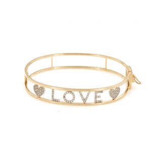 Bracciale LOVE  in oro giallo e lettere in oro bianco e  brillanti, modello Mybrilli light mis. Media