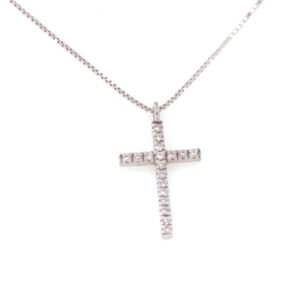girocollo croce13 mm  in oro bianco e pave’ di brillanti collezione MyBrilli