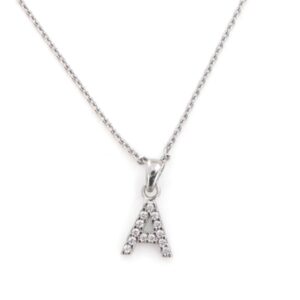 girocollo mynameis con  lettera A in argento  925‰   rodiato g 3 , con pave’ di zirconi H 9 mm