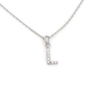 girocollo mynameis con  lettera L in argento  925‰   rodiato g 3 , con pave’ di zirconi H 9 mm