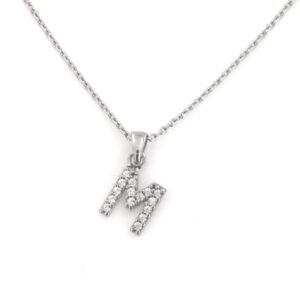 girocollo mynameis con  lettera M in argento  925‰   rodiato g 3 , con pave’ di zirconi H 9 mm