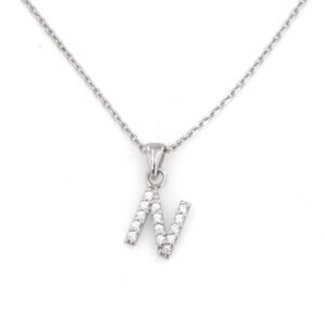 girocollo mynameis con  lettera N in argento  925‰   rodiato g 3 , con pave’ di zirconi H 9 mm