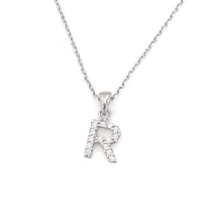 girocollo mynameis con  lettera R in argento  925‰   rodiato g 3 , con pave’ di zirconi H 9 mm