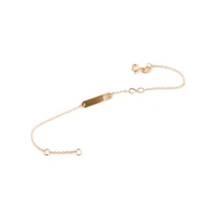 Bracciale “baby” in oro giallo 9 carati con targhetta da incidere e infinito